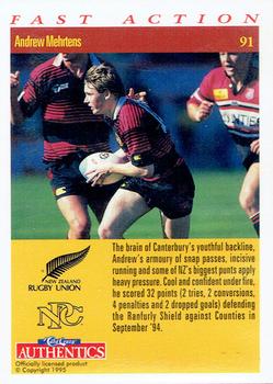 1995 Card Crazy Authentics Rugby Union NPC Superstars #91 Andrew Mehrtens Back